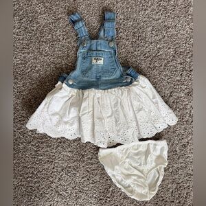 OshKosh B'gosh Denim Blue and White Eyelet Dress with Matching Bloomers